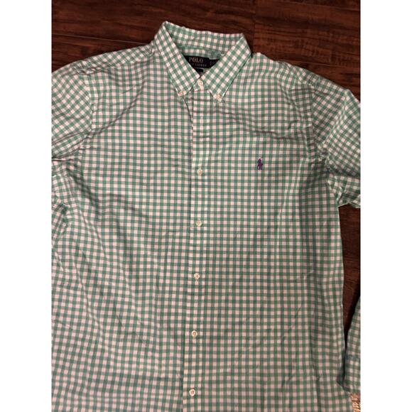 POLO RALPH LAUREN Slim Fit Green White Long Sleeve Cotton Casual Shirt Sz XL - Picture 2 of 5